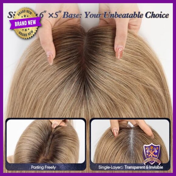 Human Hair Topper 6x5 Swiss Lace Base 60g for Thinning Hair No Bangs main image 6